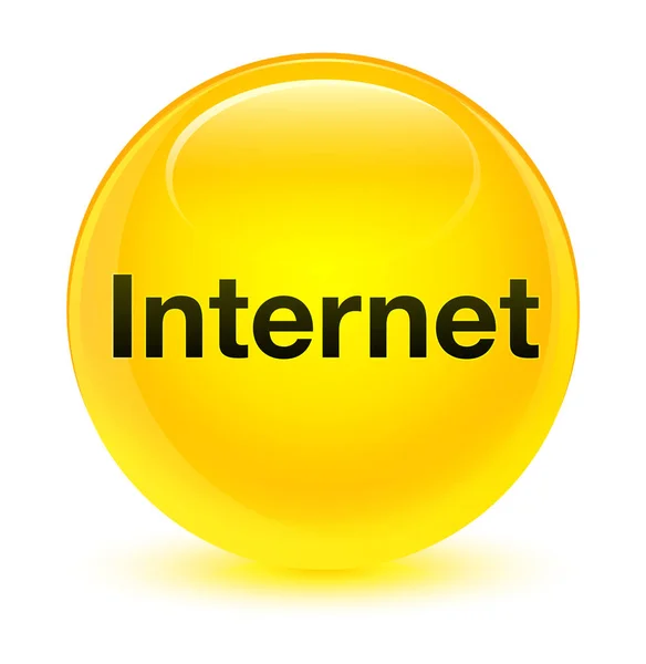 Internet botón redondo amarillo vidrioso — Foto de Stock