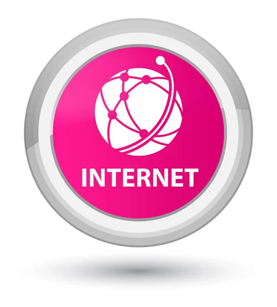 Internet (icono de red global) botón redondo rosa primo — Foto de Stock