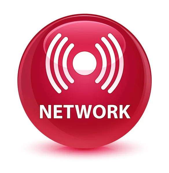 Rede (ícone de sinal) botão redondo rosa vítreo — Fotografia de Stock