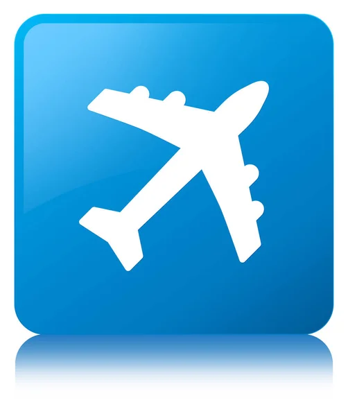 비행기 아이콘 시안색 파란색 사각형 버튼 — 스톡 사진