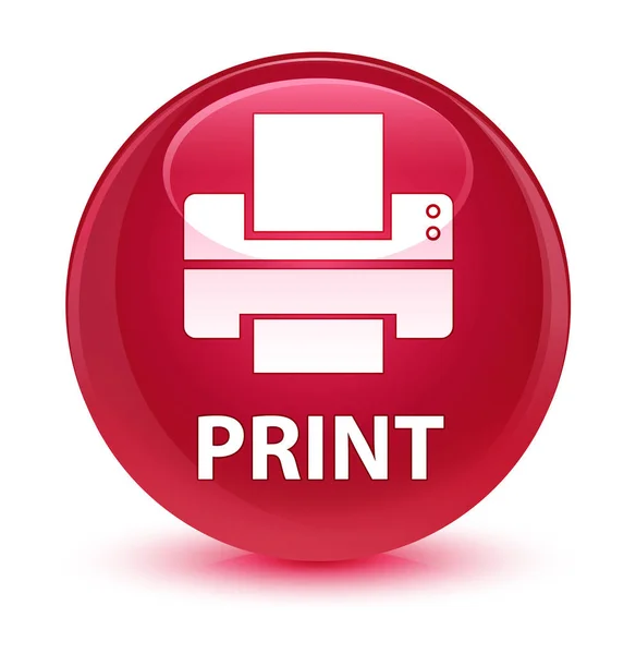Друкувати (піктограма принтера) скляно-рожева кругла кнопка — стокове фото