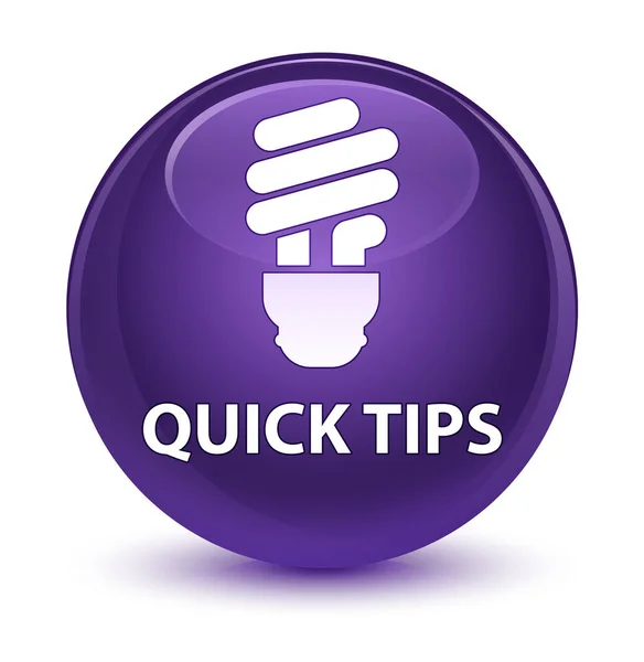 Quick tips (bulb icon) glassy purple round button — Stock Photo, Image