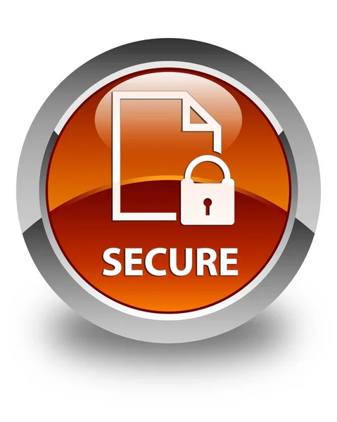 Secure (document page padlock icon) glossy brown round button — Stock Photo, Image