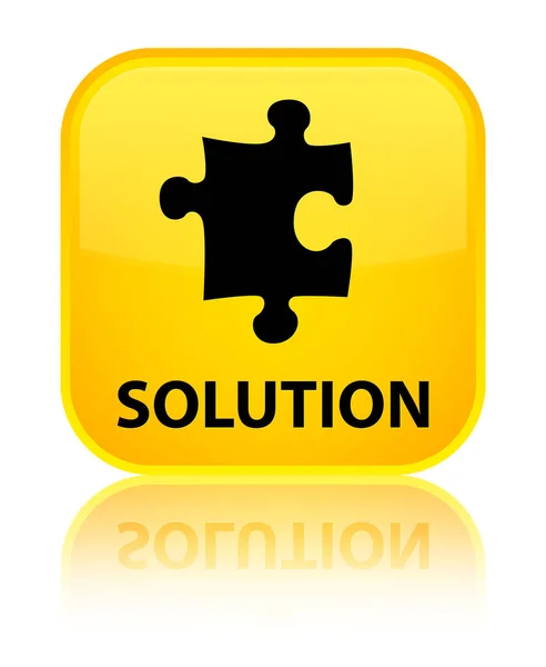 Oplossing (puzzel pictogram) speciale gele vierkante knop — Stockfoto