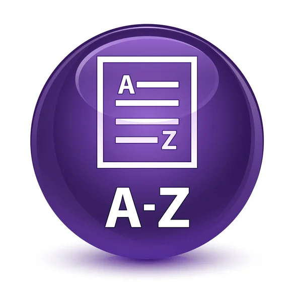 A-Z (목록 페이지 아이콘) 유리 자주색 둥근 단추 — 스톡 사진