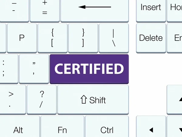 Certyfikat przycisk klawiatury fioletowy — Zdjęcie stockowe