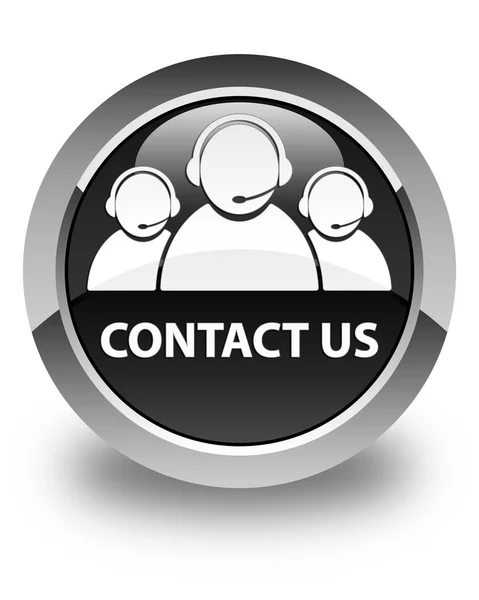 Contacte-nos (ícone da equipe de atendimento ao cliente) botão redondo preto brilhante — Fotografia de Stock