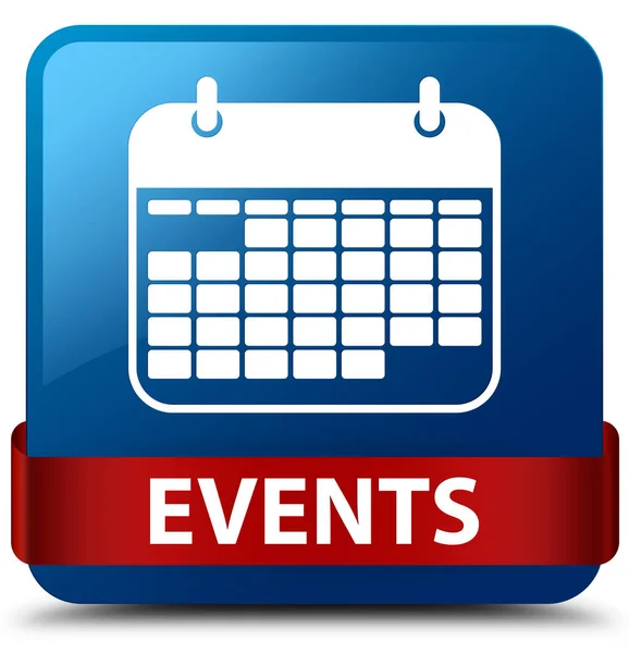Events (calendar icon) blue square button red ribbon in middle — Stock Photo, Image