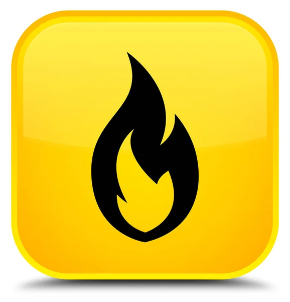 Icône flamme de feu bouton carré jaune spécial — Photo