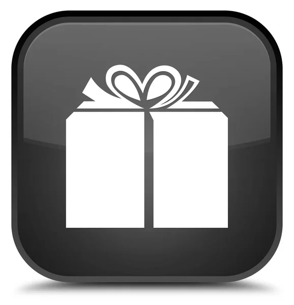 Icono caja regalo botón cuadrado negro especial —  Fotos de Stock