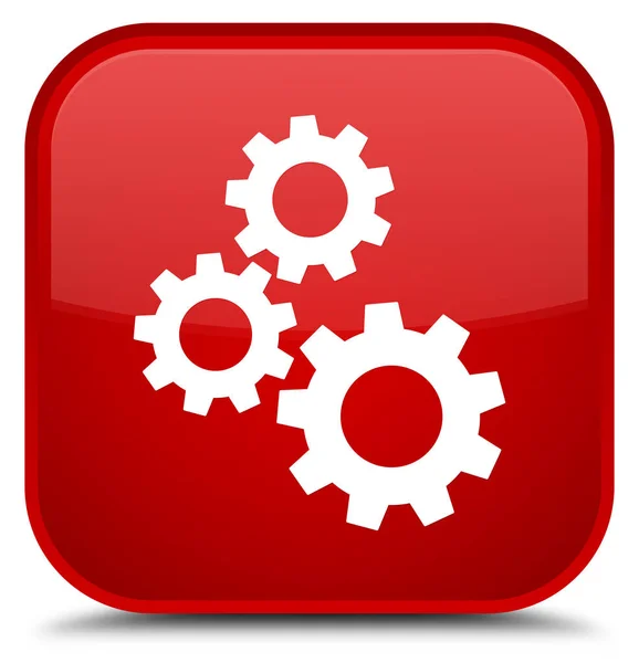 Gears icon special red square button — Stock Photo, Image