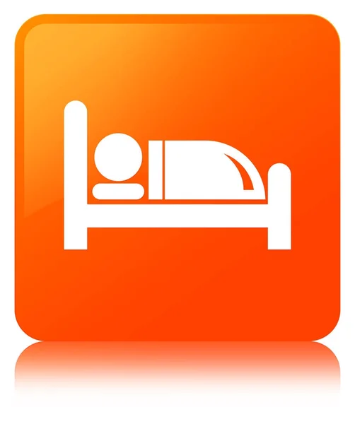Hotel bed ikonen orange fyrkantiga knappen — Stockfoto