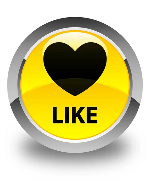 Like (icône coeur) bouton rond jaune brillant — Photo