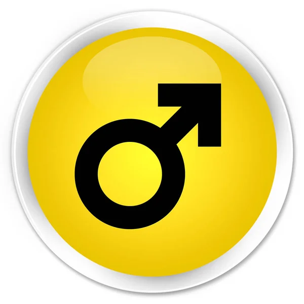 Erkek işareti simgesi sigorta primi sarı yuvarlak düğmesi — Stok fotoğraf