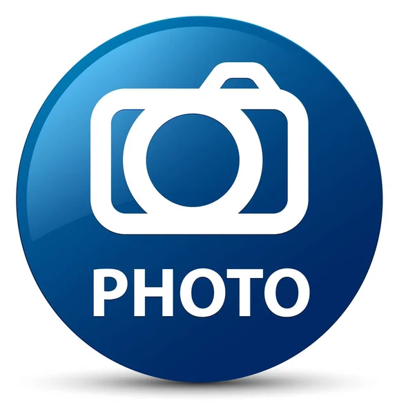 Foto (icono de la cámara) botón redondo azul — Foto de Stock