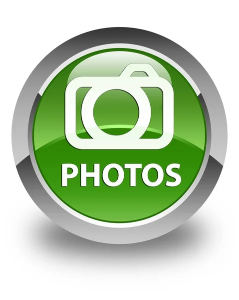 Fotos (icono de la cámara) botón redondo verde suave brillante —  Fotos de Stock