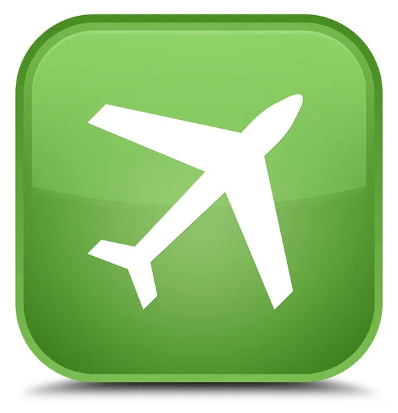 飛行機アイコン特別な柔らかい緑四角ボタン — ストック写真
