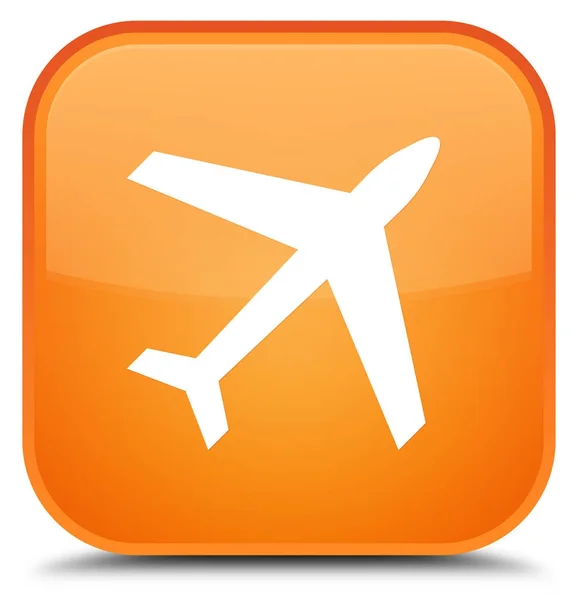 Ícone de avião botão quadrado laranja especial — Fotografia de Stock