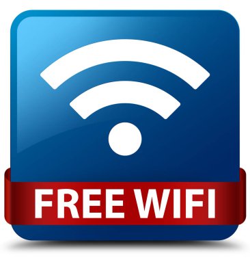 Ücretsiz Wi-Fi mavi kare düğme kırmızı kurdele orta