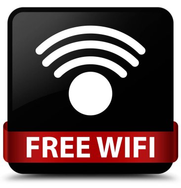 Ücretsiz Wi-Fi siyah kare düğme kırmızı kurdele orta