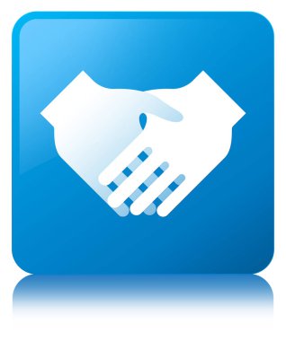 El sıkışma kutsal kişilerin resmi camgöbeği mavi kare düğme