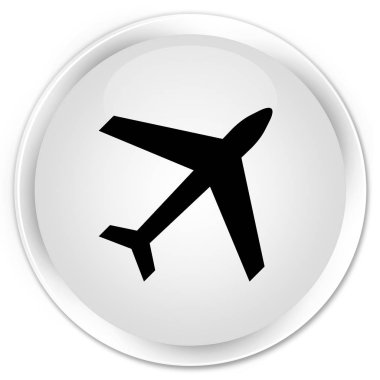 Uçak simgesi premium beyaz yuvarlak düğmesi