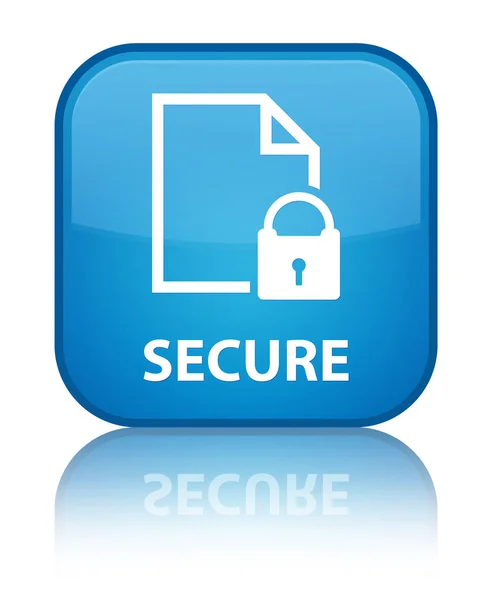 Secure (document page padlock icon) special cyan blue square but — Stock Photo, Image