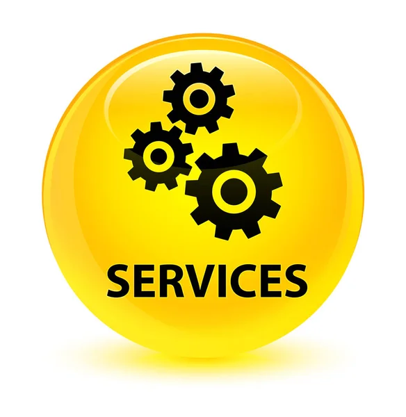 Szolgáltatások (fogaskerekek ikonra) üveges sárga kerek gomb — Stock Fotó