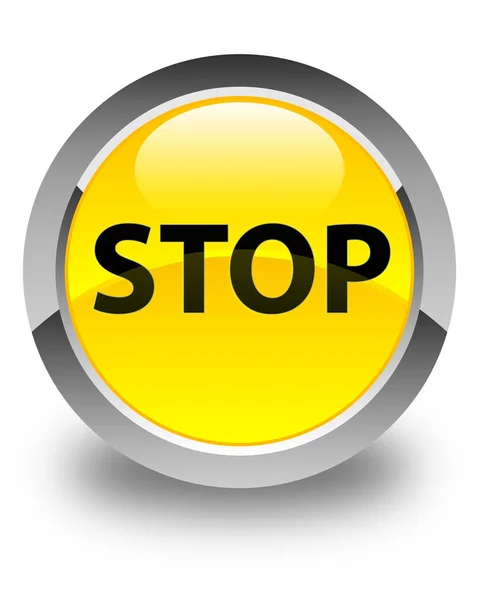 Stop pulsante rotondo giallo lucido — Foto Stock