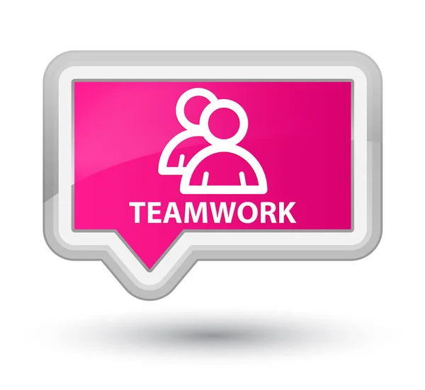 Trabalho em equipe (ícone de grupo) botão de banner rosa principal — Fotografia de Stock