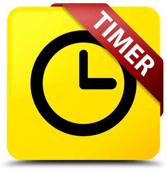 Timer yellow square button red ribbon in corner — Stock Photo, Image