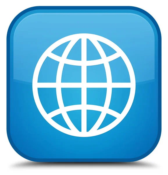 Ícone do mundo botão quadrado azul ciano especial — Fotografia de Stock