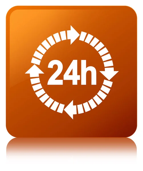 24 hours delivery icon brown square button — Stock Photo, Image