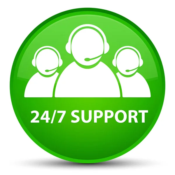 24 / 7 Support (customer care team icon) special green round butto — стоковое фото