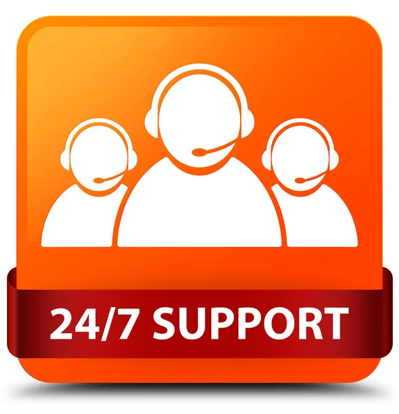 24/7 podpora (zákaznické péče týmu ikonu) oranžové čtvercové tlačítko červené — Stock fotografie