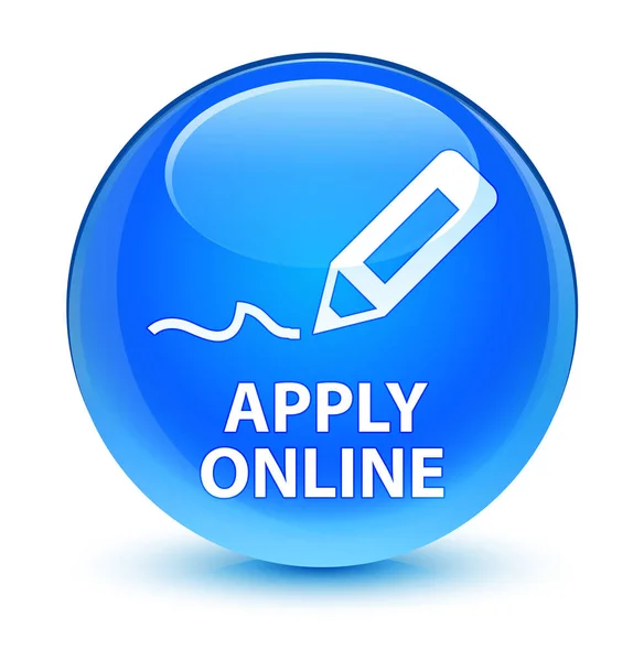 Aplicar on-line (editar o ícone da caneta) botão redondo azul ciano vítreo — Fotografia de Stock