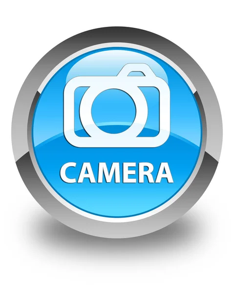 カメラの光沢のある青緑色の青丸ボタン — ストック写真