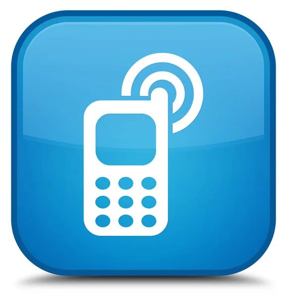 Icono de timbre del teléfono celular botón cuadrado azul cian especial —  Fotos de Stock