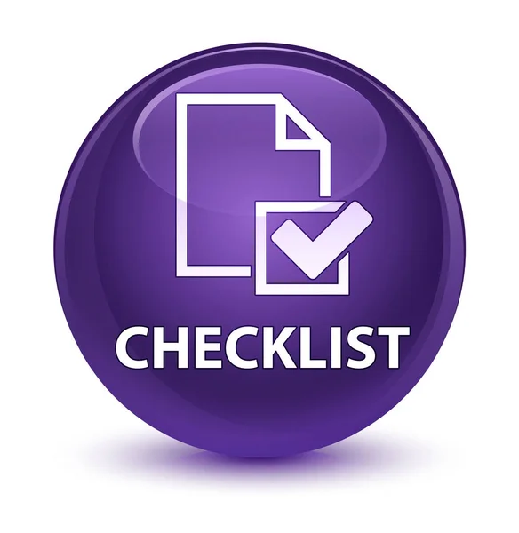 Lista de comprobación botón redondo púrpura vidrioso —  Fotos de Stock