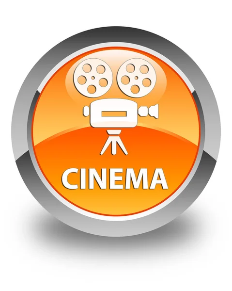 Cinema (video camera icon) glossy orange round button — Stock Photo, Image