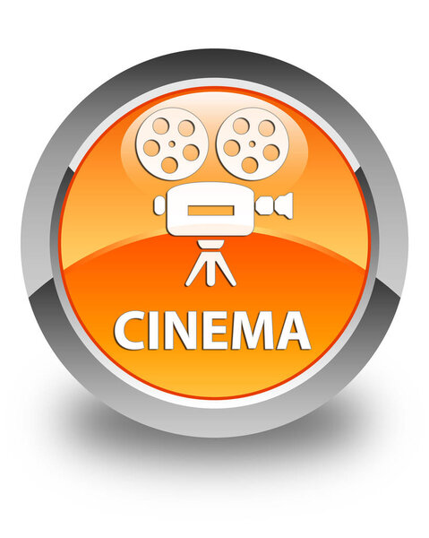 Cinema (video camera icon) isolated on glossy orange round button abstract illustration