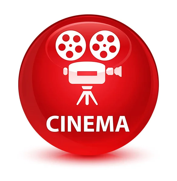 Cinema (ícone de câmera de vídeo) botão redondo vermelho vítreo — Fotografia de Stock