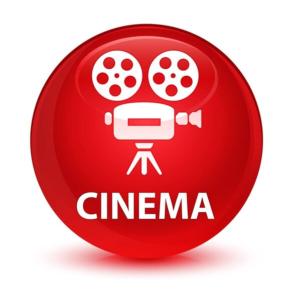Cinema (video camera icon) isolated on glassy red round button abstract illustration