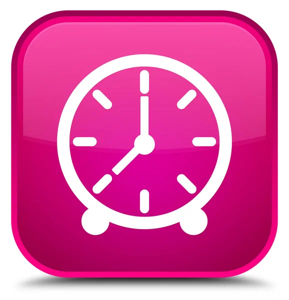 Специальная розовая квадратная кнопка со значком часов — стоковое фото