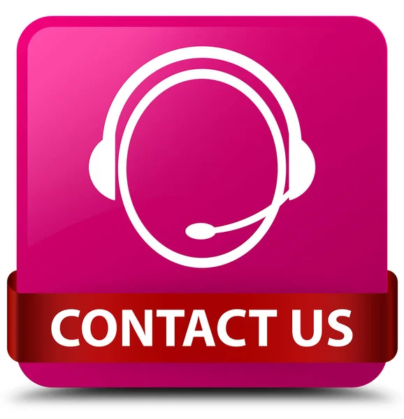 Kontaktieren Sie uns (Kundenbetreuungs-Symbol) rosa quadratische Taste rotes Band in — Stockfoto