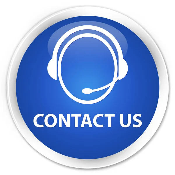 Contacte-nos (ícone de atendimento ao cliente) botão redondo azul premium — Fotografia de Stock