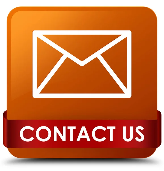 Kontaktieren Sie uns (E-Mail-Symbol) braune quadratische Taste rotes Band in der Mitte — Stockfoto