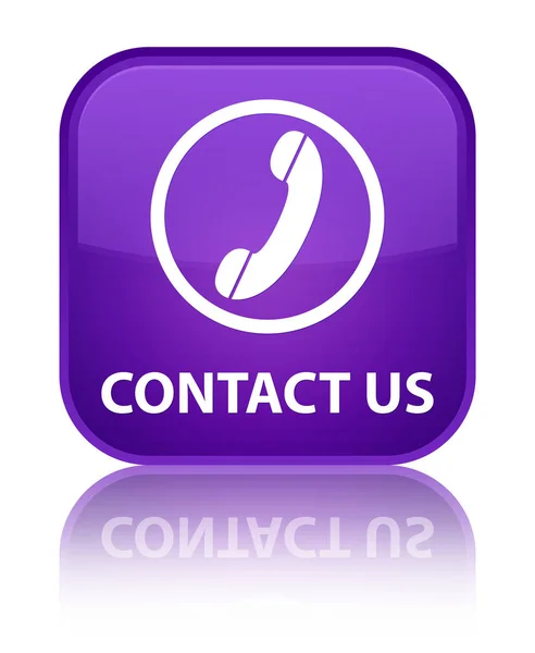 お問い合わせ (電話のアイコン) 特別な紫色の正方形ボタン — ストック写真