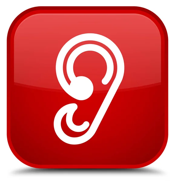 Ícone de ouvido botão quadrado vermelho especial — Fotografia de Stock