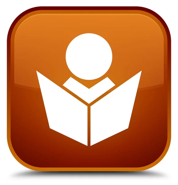 E-learningu ikonę specjalne brązowy kwadratowy przycisk — Zdjęcie stockowe